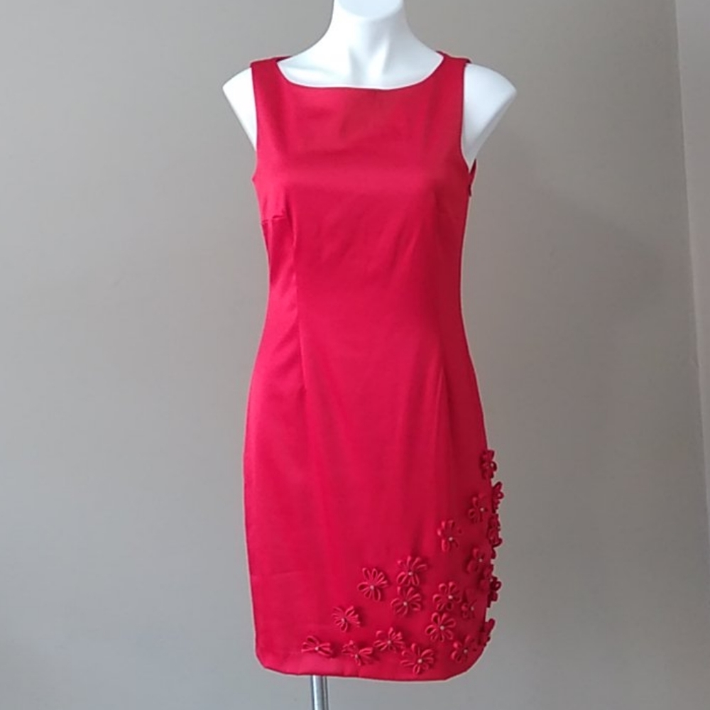 Just Taylor red floral sheath dress size 8